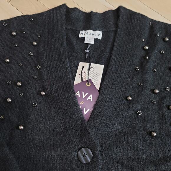 Ava & Viv Black Embellished Button-Down Sweater Cardigan - Picture 12 of 15